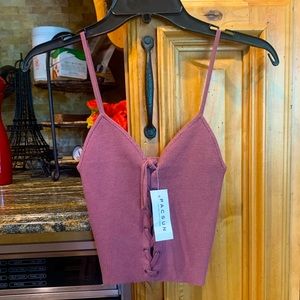 L.A. Hearts Mauve V-Neck Lace Up Cropped Tank Top